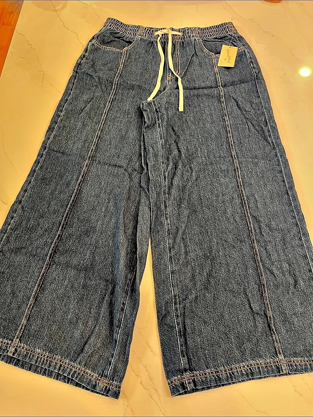 Universal Thread High-Rise Drawstring Wide Leg Denim Beach Pants Jeans Blue